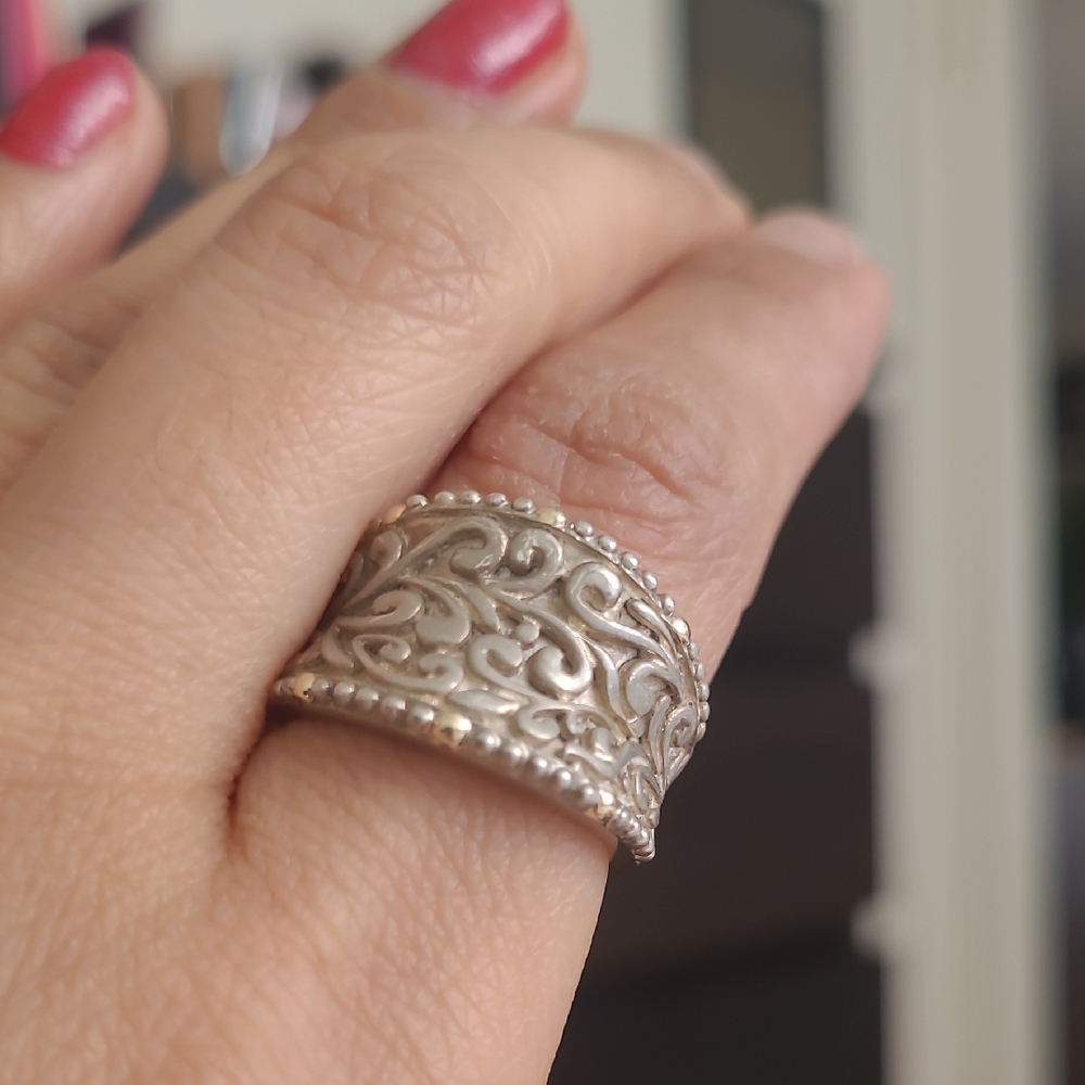 Effy Sterling Silver Filigree Ring With 18kt Gold Round Accents